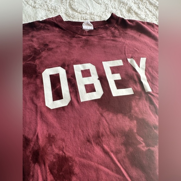 Vintage Obey Tie Dye T-shirt Maroon Size X Small Propaganda - Picture 2 of 4